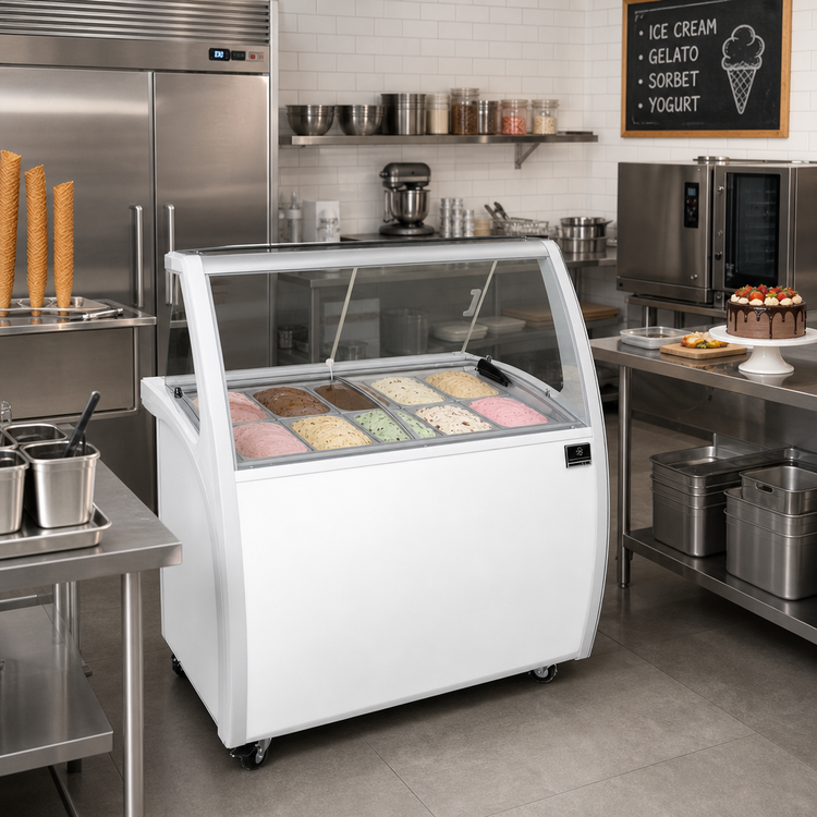 Product image #2 for 8-Tub Front-of-House Ice Cream or Gelato Dipping Cabinet Freezer, 53-Inch Wide, White, 115V