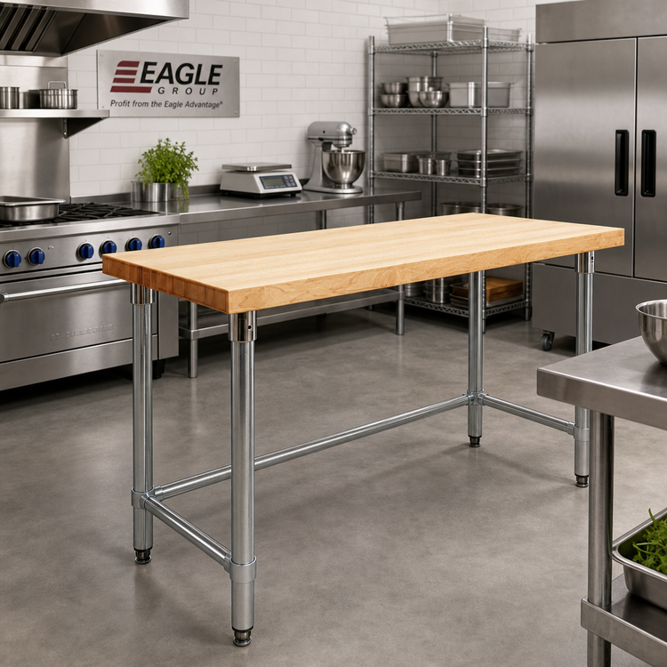 Product image #2 for Eagle Group 60-Inch x 30-Inch 1-3/4-Inch Thick Hardwood Top Work Table with Open Galvanized Base