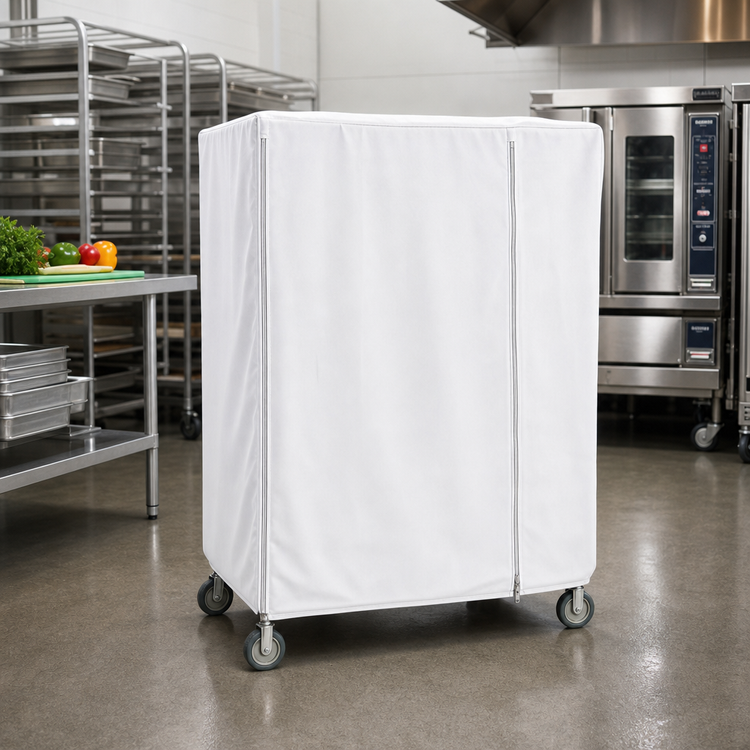 Product image #2 for Metro White Uncoated Knitted Polyester Banquet Cart Cover for 60 x 18 x 62 Inch Carts