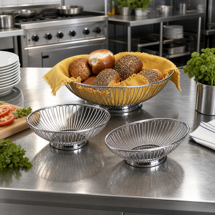 Product image #2 for Oval Stainless Steel Serving Basket, 13-3/8 x 9-1/4 x 4-1/4 Inches