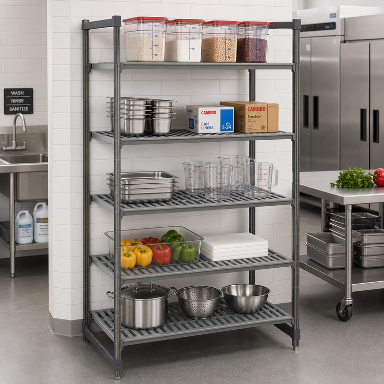 Product image #2 for Cambro Camshelving Basics Plus 5-Tier Vented Stationary Starter Shelving Unit, 24"W x 54"L x 84"H, Brushed Graphite