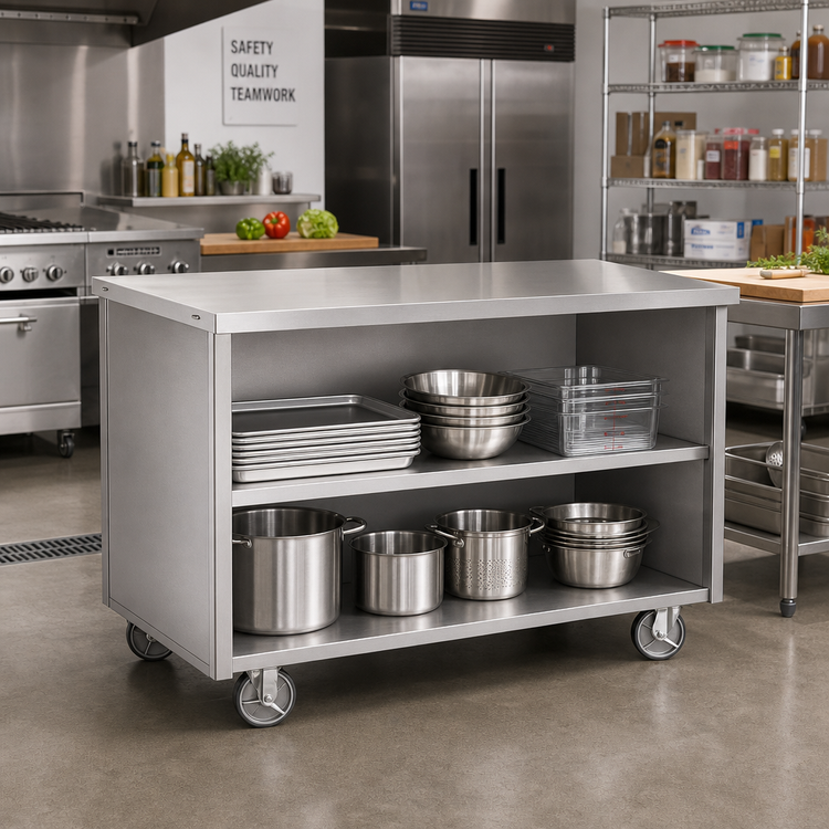 Product image #2 for Custom & Serving 60-Inch Mobile Modular Open-Storage Utility Station with 16-Gauge Stainless Steel Top
