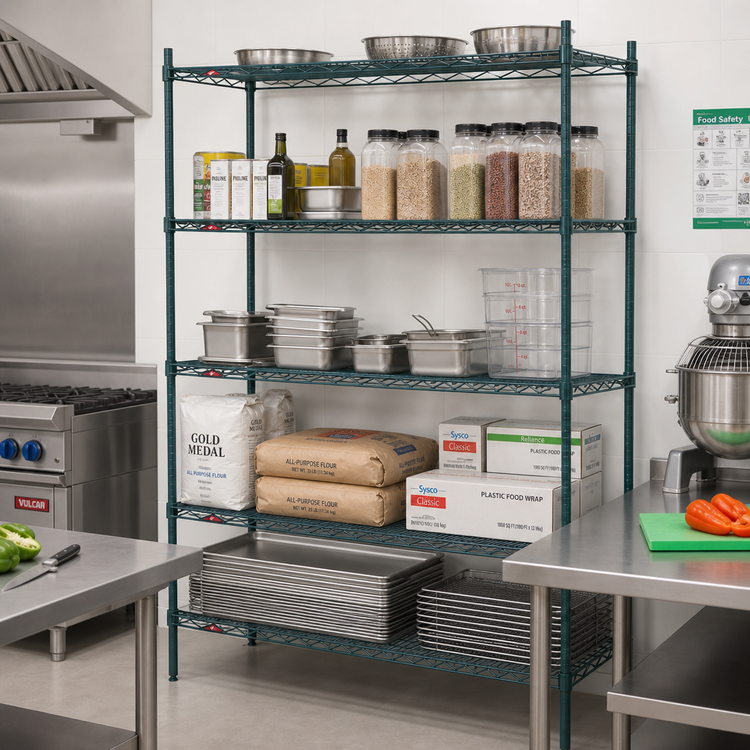 Product image #3 for Metro Super Erecta 72"W x 24"D x 74"H Starter Wire Shelving Unit with 5 Shelves, Metroseal 3 Green Epoxy Finish