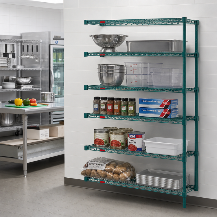 Product image #2 for Eagle Group Valu-Gard 5-Tier Add-On Wire Shelving Unit, 48W x 18D x 86H, Green Epoxy Coated