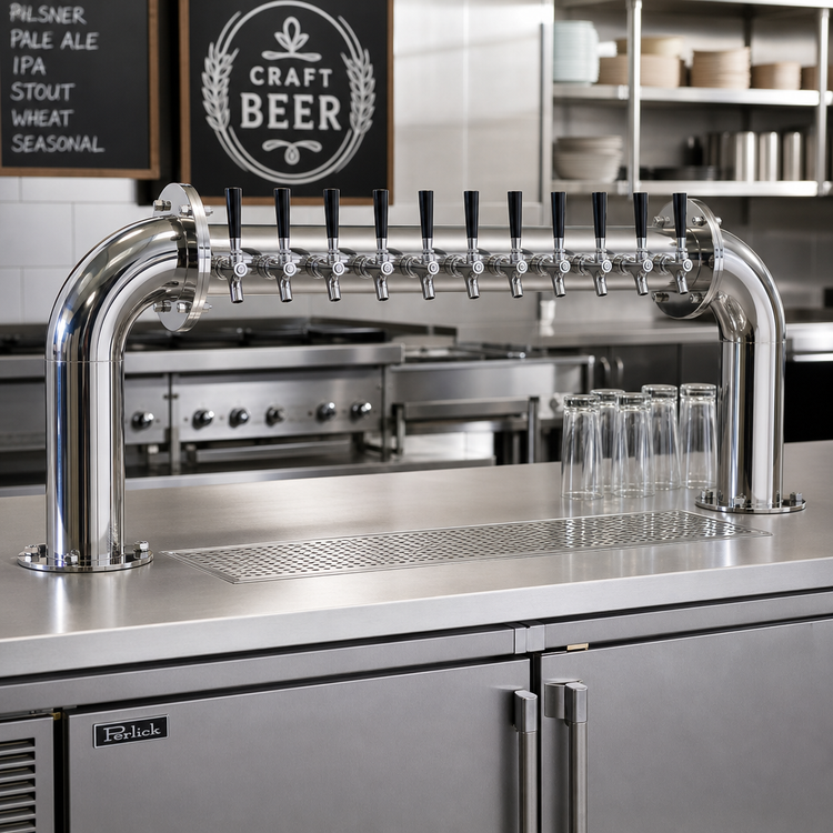 Product image #2 for Perlick 4066-6L Countertop Pass-Thru Glycol-Cooled Brew Pipe Draft Beer Tower, 6 Faucets, Polished Chrome