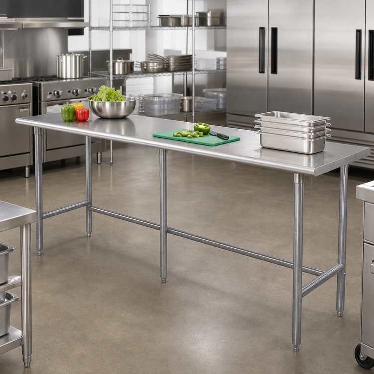 Product image #2 for Advance Tabco 144 Inch x 24 Inch 16 Gauge 304 Stainless Steel Flat Top Work Table with Galvanized Open Base