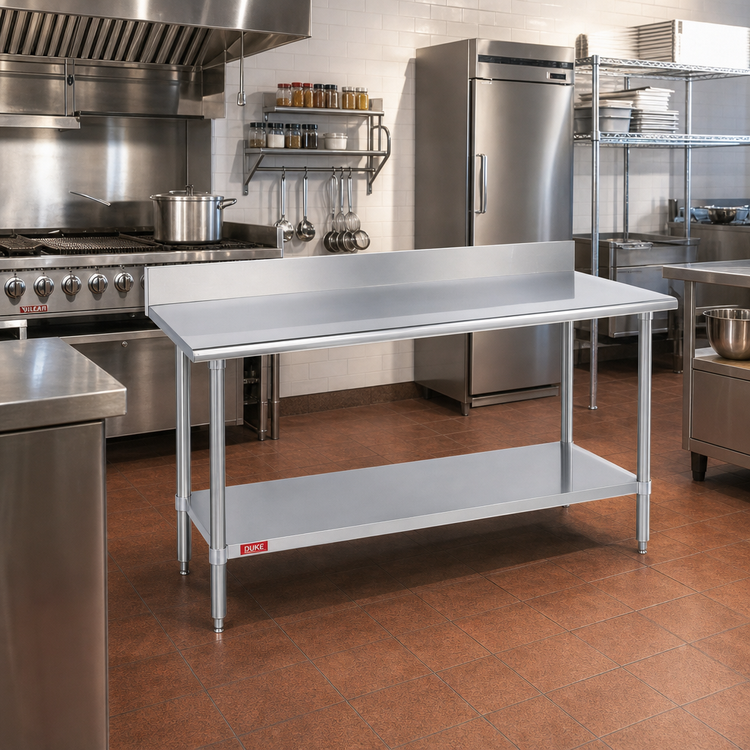 Product image #2 for Duke 400-Series Stainless Steel Work Table with 5-Inch Riser and Stainless Undershelf, 48 x 36 Inches