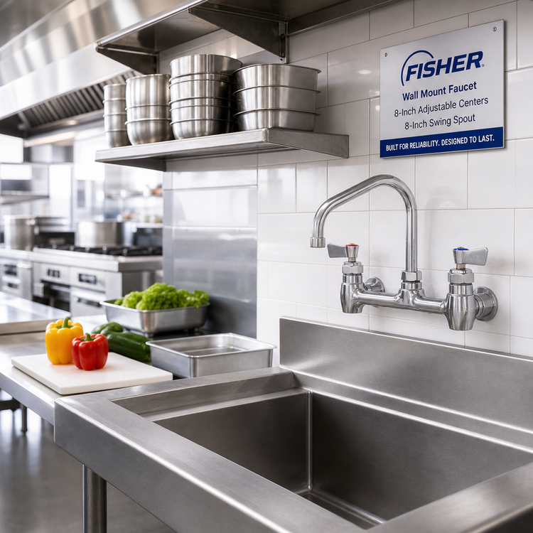 Product image #2 for Fisher Wall Mount Faucet with 8-Inch Adjustable Centers and 8-Inch Swing Spout