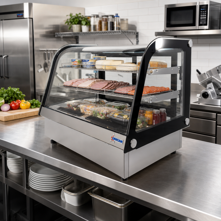Product image #3 for Omcan Drop-In Curved Glass Refrigerated Deli Case, 35-Inch, 3.95 Cu. Ft., Sliding Door