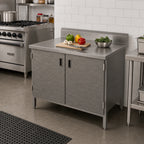 Thumbnail image #2 for John Boos EBHS6R5-2436 Enclosed Base Work Table with Hinged Doors, 36 x 24 Inch, 16-Gauge 300 Series Stainless Steel Top, 5-Inch Backsplash