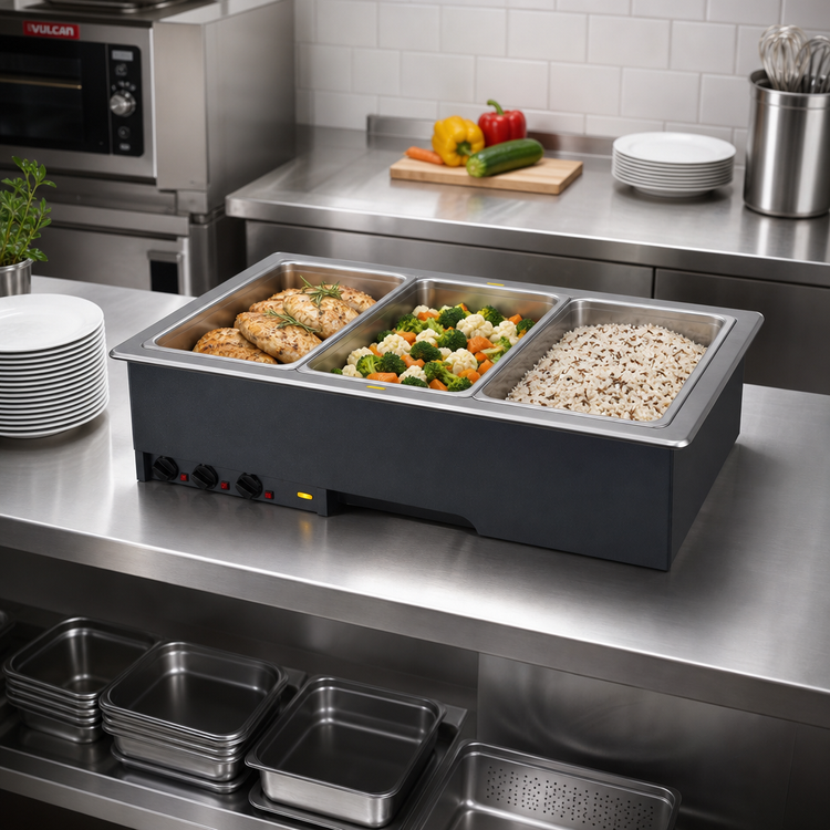 Product image #2 for Vollrath 3-Well Drop-In Electric Hot Food Well, 12 x 20 In. Full-Size Pans, Thermostatic, Wet Operation, 240V