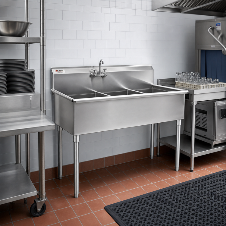 Product image #2 for Eagle Group Three-Compartment Utility Sink, 49-3/8"W x 22"D, 16-Gauge 430 Stainless Steel