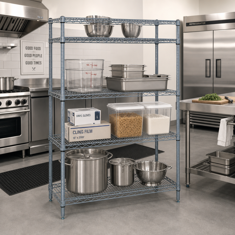 Product image #2 for Quantum 4-Shelf Wire Shelving Starter Kit, 42"W x 30"D x 54"H, Gray Epoxy Antimicrobial Finish