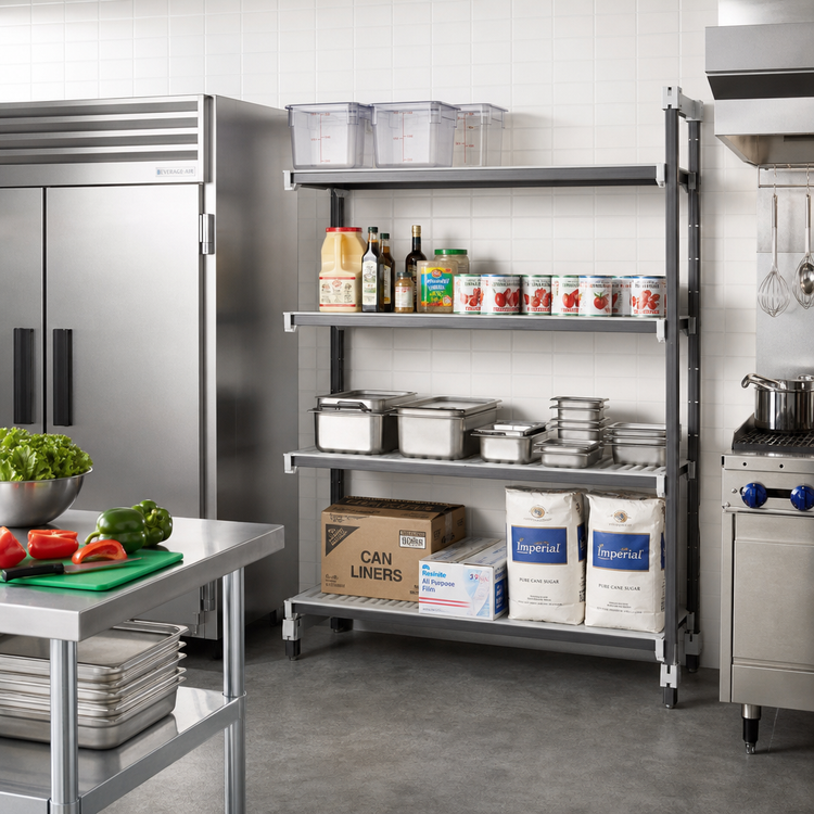 Product image #2 for Cambro Camshelving Elements XTRA Stationary Add-On Polymer Shelving Unit, 21" W x 72" L x 84" H, 4-Tier, Vented/Solid, Speckled Gray