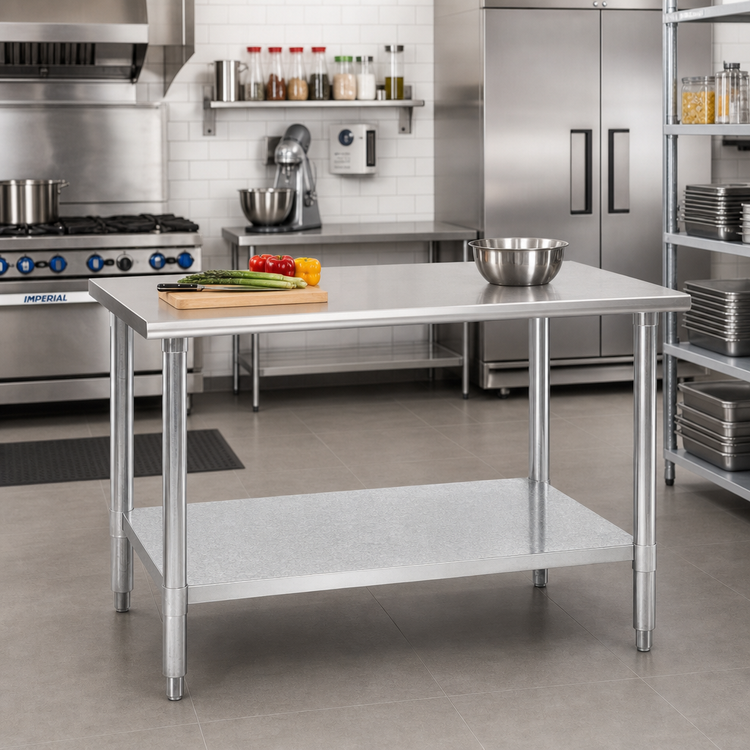 Product image #2 for Eagle Spec-Master 60 In. W x 30 In. D Flat Top Work Table with 300 Series Stainless Steel Top and Adjustable Galvanized Undershelf