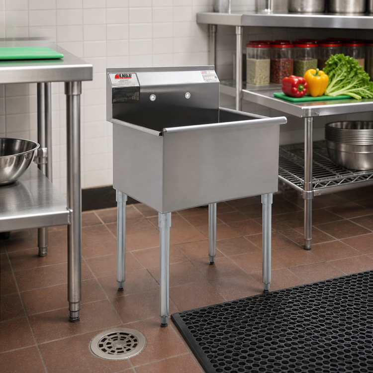 Product image #2 for Eagle Group One-Compartment 304 Stainless Steel Utility Sink with Galvanized Legs and Adjustable Feet, 18 x 18 x 13-3/8 Inch Bowl