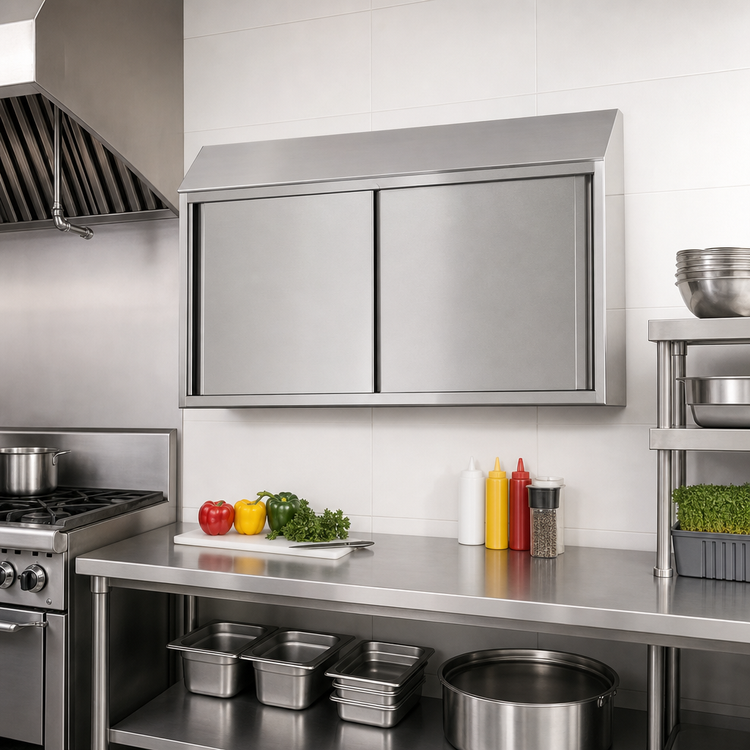 Product image #2 for 72 Inch Wall-Mounted Stainless Steel Wall Cabinet with Sliding Doors
