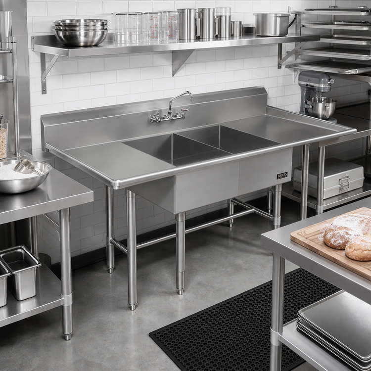 Product image #2 for John Boos Pro-Bowl 2-Compartment Bakery Sink with 20 in. Left & Right Drainboards, 12 in. Deep Bowls