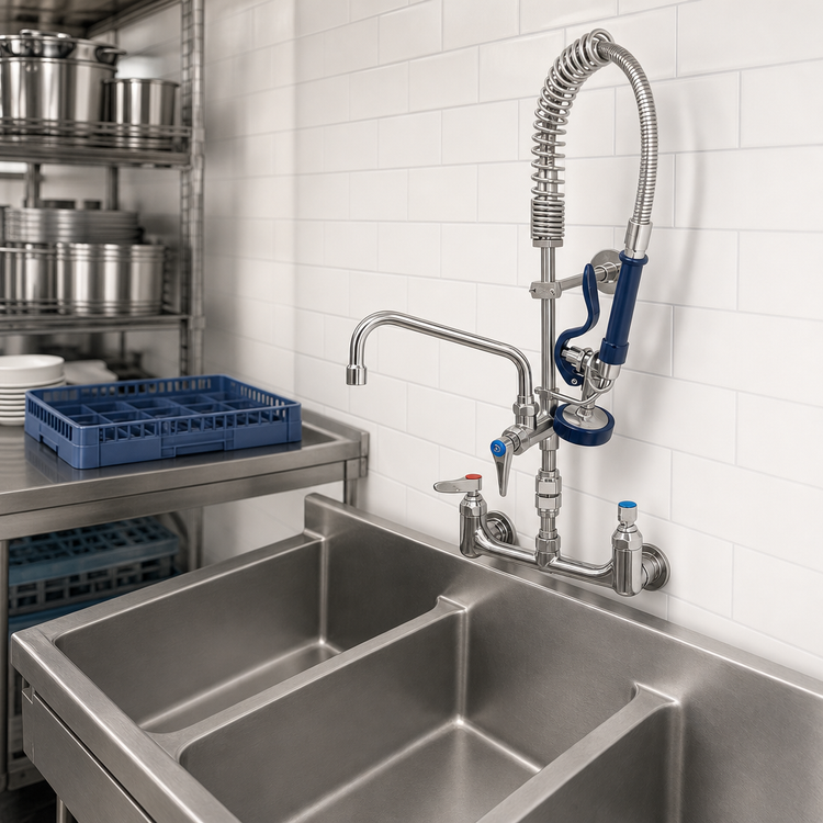 Product image #3 for T&S Brass SMPK-8WLV-08 Mini Pre-Rinse Wall Mount Mixing Faucet with Add-On Faucet