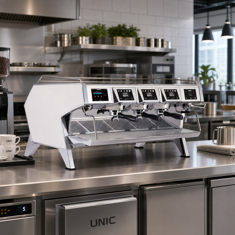Product image #2 for UNIC Epic 3 White 3-Group Automatic Commercial Espresso Machine with 14.3-Liter Boiler