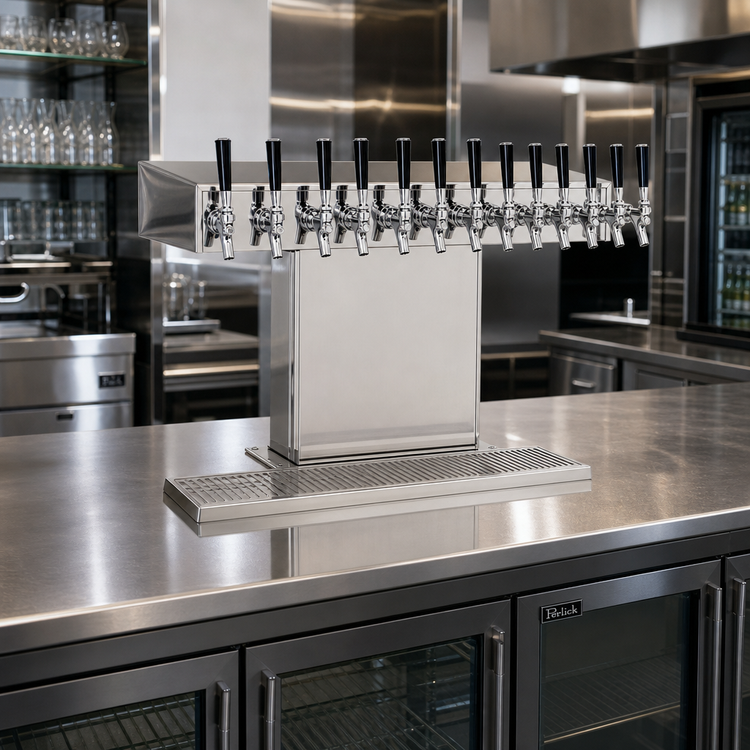 Product image #2 for Perlick 4006-20B Bridge Tee 20-Faucet Glycol-Cooled Countertop Draft Beer Tower, Stainless Steel