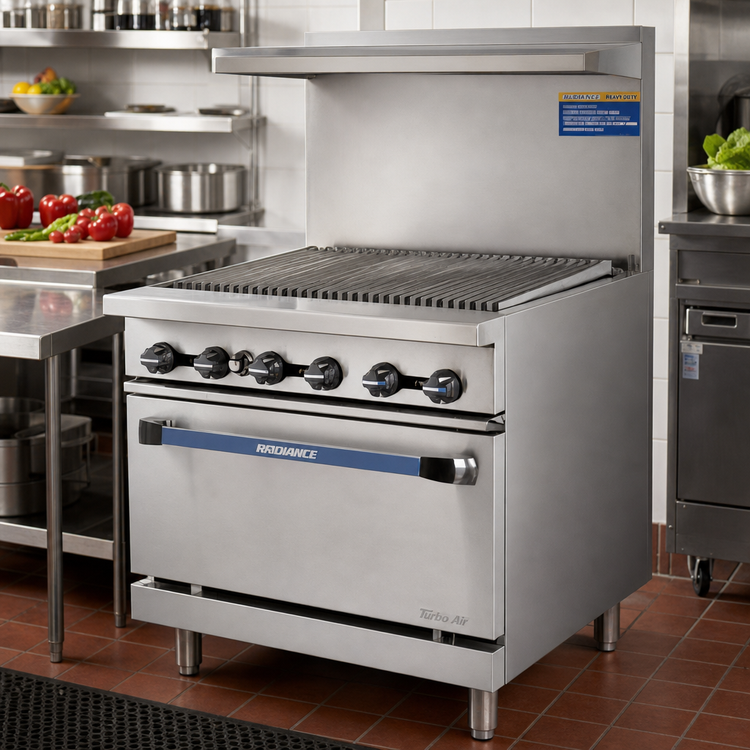 Product image #2 for Turbo Air Radiance Heavy Duty 36-Inch LP Gas Commercial Range with Radiant Charbroiler Top and Standard Oven Base