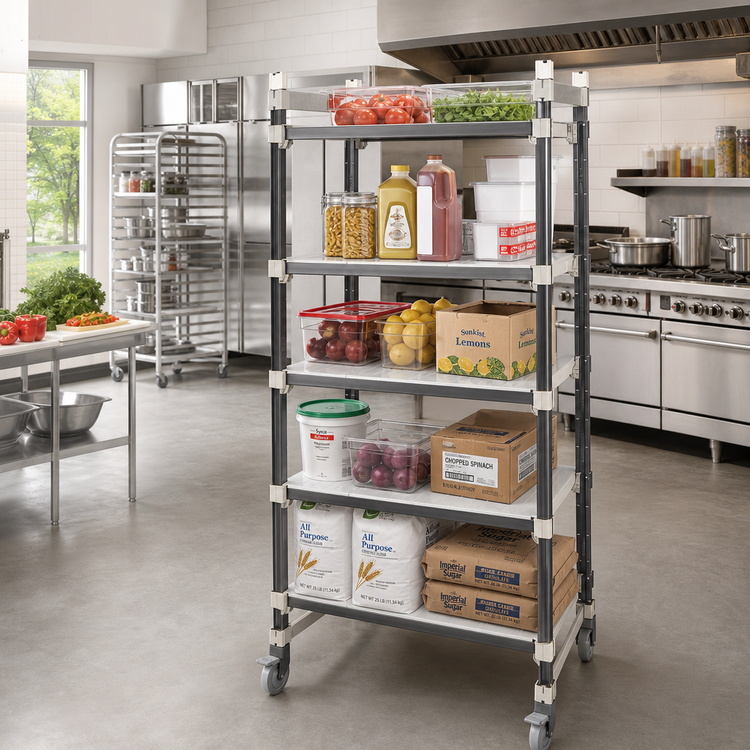 Product image #2 for Cambro Camshelving Elements XTRA Series High Density Top Rail 5-Tier Mobile Starter Unit