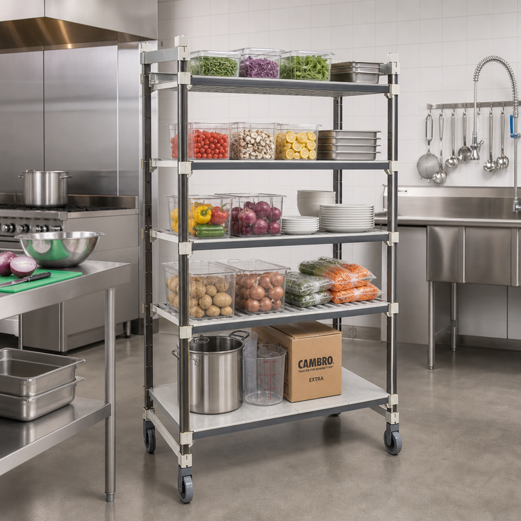 Product image #2 for Cambro Camshelving Elements XTRA Series High Density Top Rail 5-Tier Mobile Starter Unit