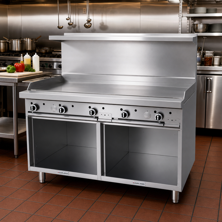 Product image #2 for Garland G Starfire Pro 60-Inch Gas Restaurant Range with 1 Griddle and 2 Storage Base Cabinets