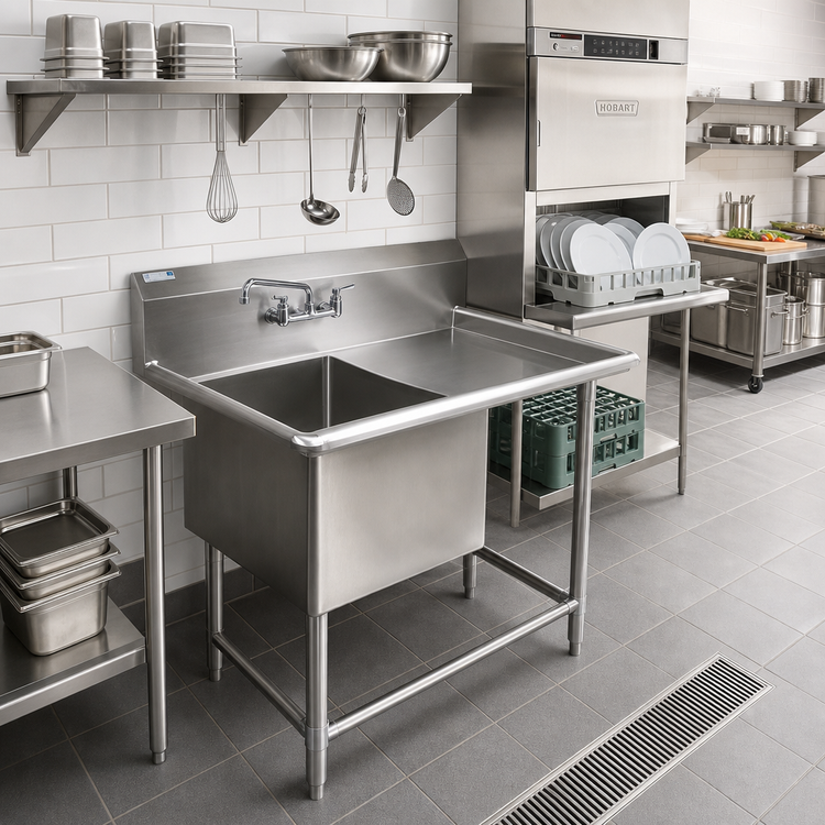 Product image #2 for John Boos Pro-Bowl 1-Compartment Sink with Right Drainboard, 64-3/16 x 29-1/2 x 44-1/16 Inches, 14-Gauge 300-Series Stainless Steel