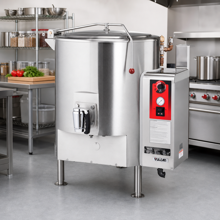Product image #3 for Vulcan ET100 100-Gallon Fully Jacketed Electric Stationary Steam Kettle, Tri-Leg Floor Model
