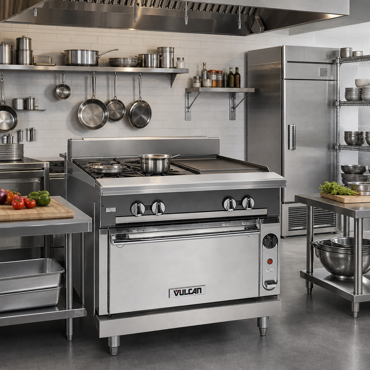 Product image #2 for Vulcan V Series 36-Inch Heavy Duty Gas Range with 2 Open Burners, 18-Inch Griddle and Convection Oven