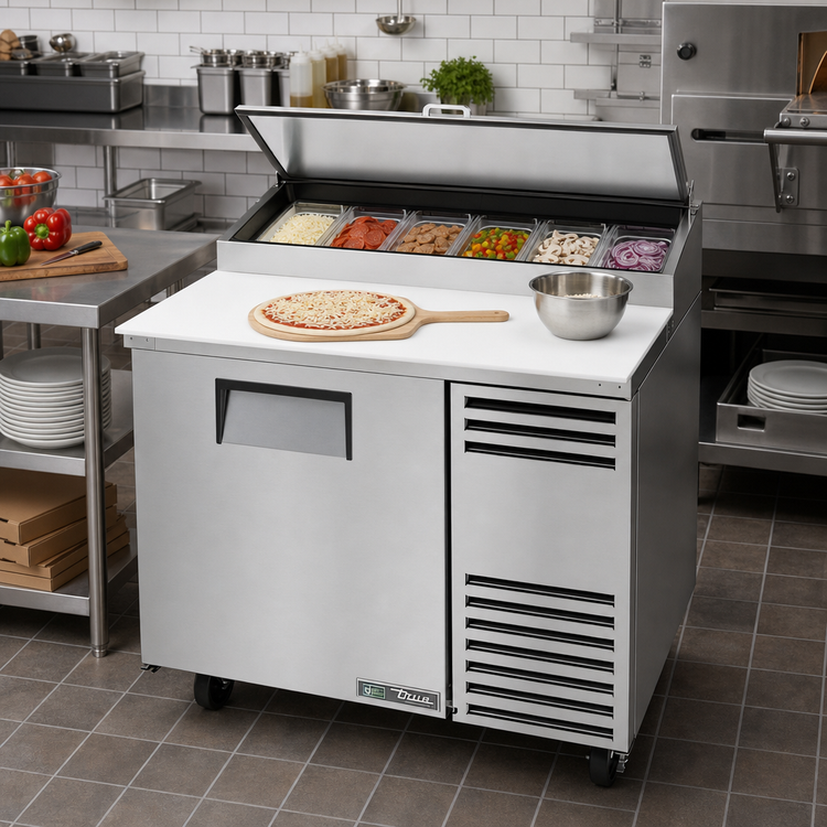 Product image #2 for True TPP-AT-44-HC 44-3/4-Inch Pizza Prep Table with 1 Door, 6-Pan Top, and 19-1/2-Inch Cutting Board