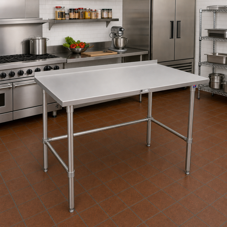 Product image #2 for John Boos Stallion 48" x 30" 14 Gauge 300 Series Stainless Steel Work Table with 1-1/2" Rear Up-Turn