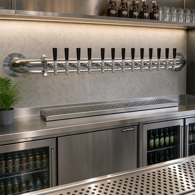 Product image #2 for Glastender Pipe Wall Draft Dispensing Tower, Wall Mounted, 14 Faucets, Glycol-Cooled