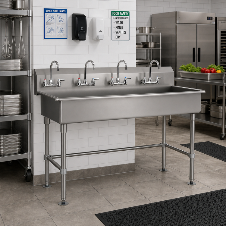Product image #2 for Advance Tabco 80-Inch Freestanding 4-Station Stainless Steel Multiwash Hand Wash Sink with 4 Faucets