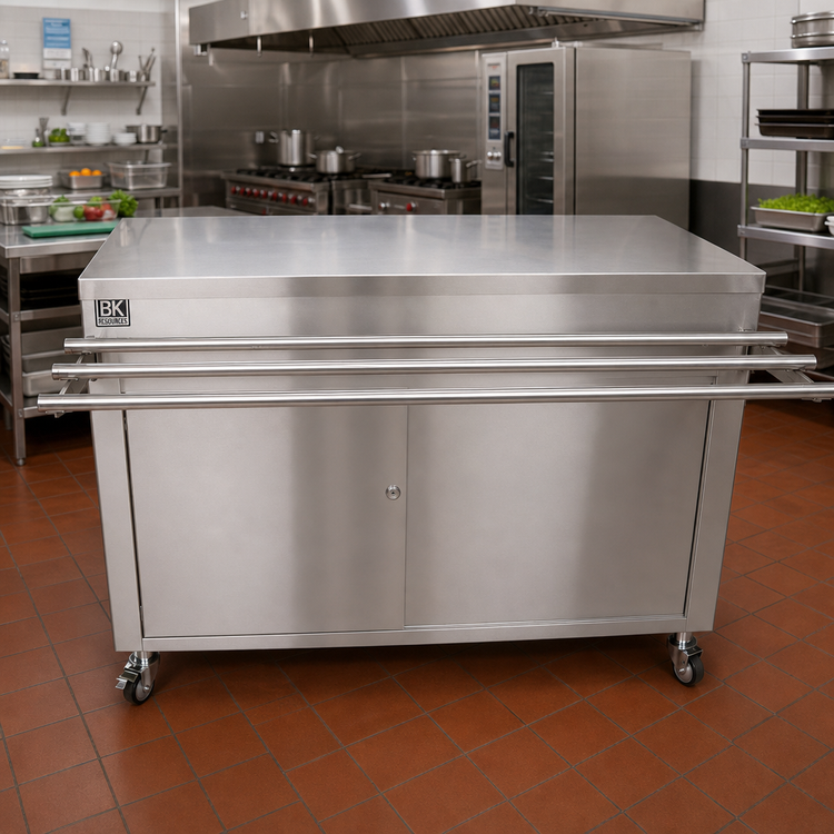 Product image #2 for BK Resources 72-Inch x 30-Inch Stainless Steel Serving Counter with Hinged Door, Lock, and Drop Shelf