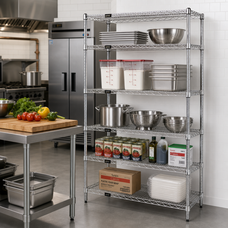 Product image #2 for Quantum 42-Inch x 30-Inch x 54-Inch Stationary Wire Shelving Starter Kit, 5 Shelves, 304 Stainless Steel