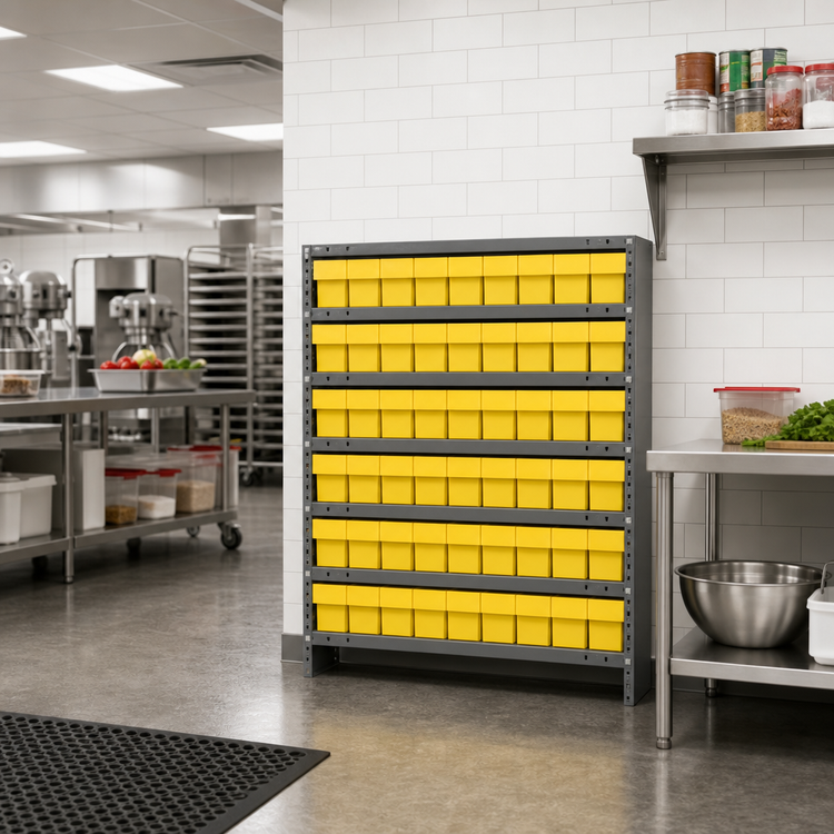 Product image #2 for Quantum Heavy-Duty Closed Wire Shelving Unit with 7 Shelves and 54 Bins, 36 x 18 x 39 Inches