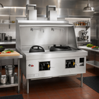 Thumbnail image #2 for Town Equipment MasterRange MF-2-STD Two-Chamber Gas Wok Range with Flue, Swing Faucets and Black Epoxy-Coated Sides