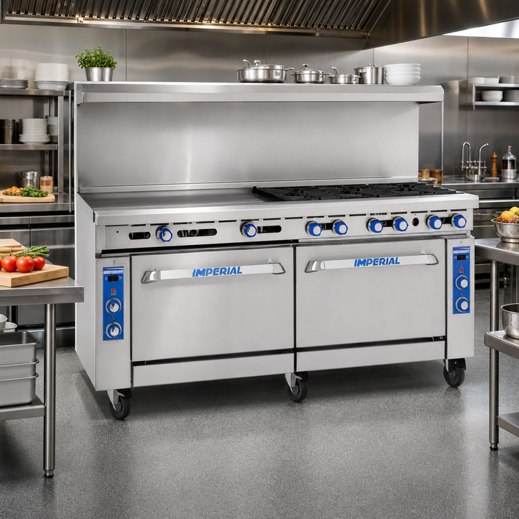 Product image #2 for Imperial Pro Series 72-Inch Gas Restaurant Range with Griddle and 2 Standard Ovens