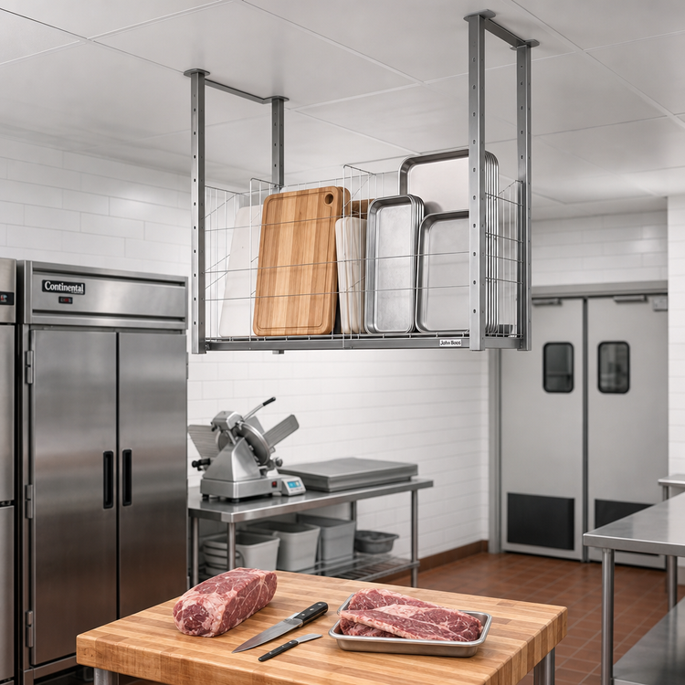 Product image #2 for John Boos Stainless Steel Ceiling-Mount Meat Boat Rack, 72 x 12 x 25 Inches