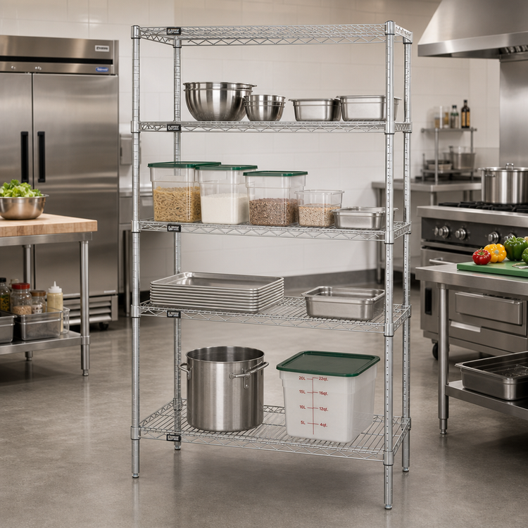 Product image #2 for Quantum 4-Shelf Wire Shelving Starter Unit, 42 x 30 x 74 Inches, 304 Stainless Steel