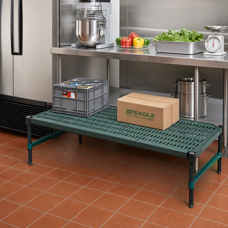 Product image #2 for Eagle Group QuadPlus 60 Inch x 21 Inch Stationary Dunnage Rack with Louvered Polypropylene Mat, 1000 lb. Capacity