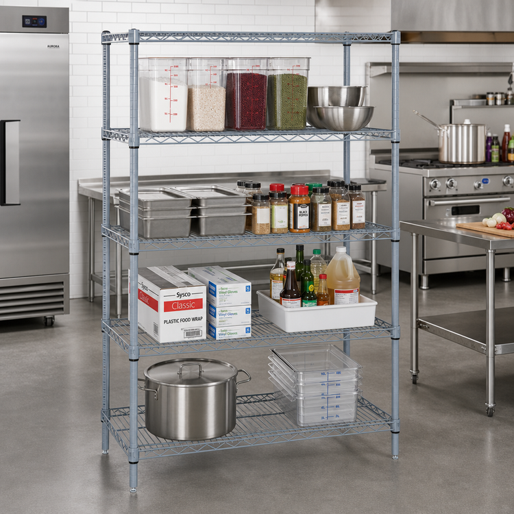 Product image #2 for Quantum 48"W x 12"D x 54"H Gray Epoxy Antimicrobial Wire Shelving Starter Kit
