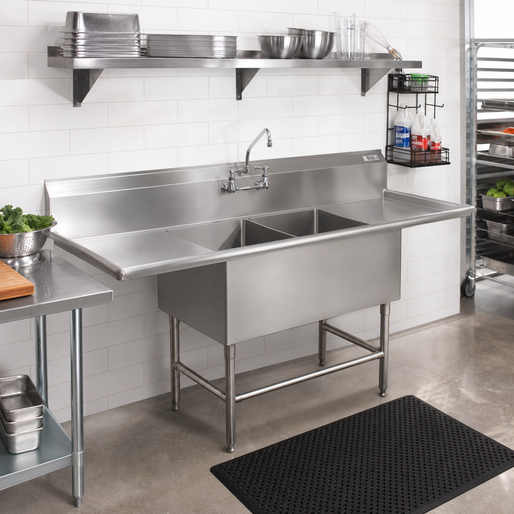 Product image #2 for John Boos Pro-Bowl 2-Compartment 14-Gauge Stainless Steel Sink with Left and Right Drainboards, 71-1/4 Inch x 25-1/2 Inch
