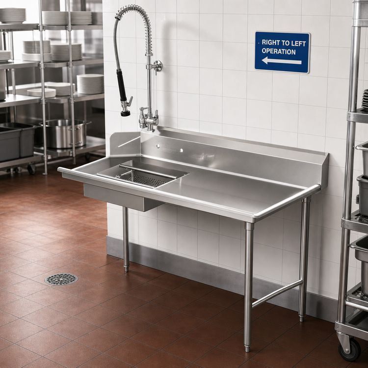 Product image #2 for 30 x 30 Inch Straight Soiled Dishtable with Pre-Rinse Sink, Right-to-Left Operation