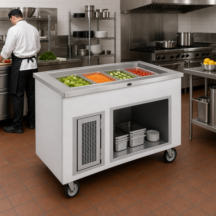 Product image #2 for Randell RANFG IC-4 Mobile Ice-Cooled 4-Pan Cold Pan Serving Station, 60-Inch, Enclosed Base