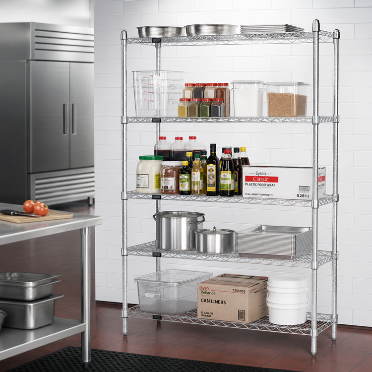 Product image #2 for Chrome Plated Wire Shelving Starter Kit, 60"W x 12"D x 63"H, 5 Shelves
