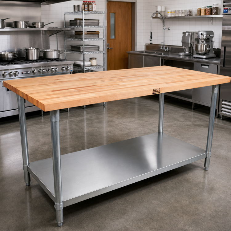 Product image #2 for John Boos TNS18 120-Inch x 36-Inch Wood Top Work Table with Stainless Steel Base and Adjustable Undershelf